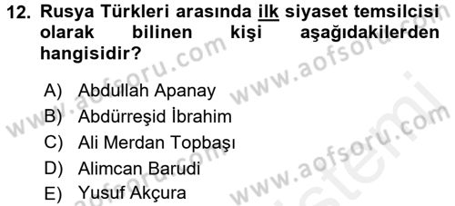 Rusya Tarihi Dersi 2017 - 2018 Yılı (Final) Dönem Sonu Sınav Soruları 12. Soru