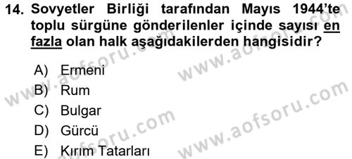 Rusya Tarihi Dersi 2017 - 2018 Yılı (Final) Dönem Sonu Sınav Soruları 14. Soru