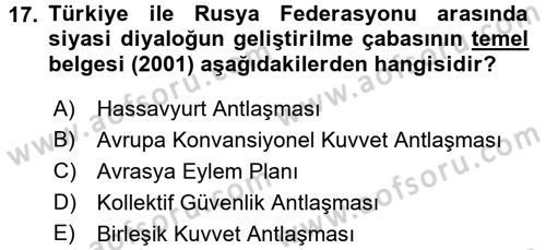 Rusya Tarihi Dersi 2017 - 2018 Yılı (Final) Dönem Sonu Sınav Soruları 17. Soru