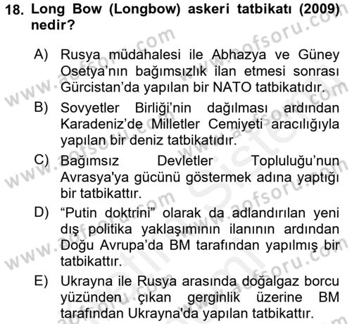 Rusya Tarihi Dersi 2017 - 2018 Yılı (Final) Dönem Sonu Sınav Soruları 18. Soru