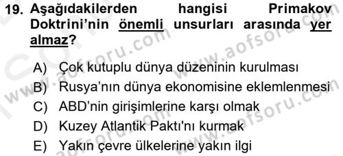 Rusya Tarihi Dersi 2017 - 2018 Yılı (Final) Dönem Sonu Sınav Soruları 19. Soru