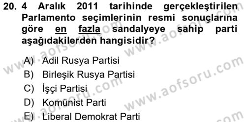 Rusya Tarihi Dersi 2017 - 2018 Yılı (Final) Dönem Sonu Sınav Soruları 20. Soru