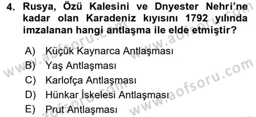 Rusya Tarihi Dersi 2017 - 2018 Yılı (Final) Dönem Sonu Sınav Soruları 4. Soru