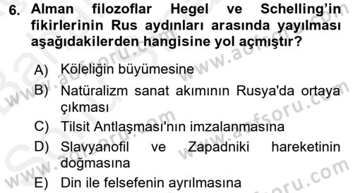 Rusya Tarihi Dersi 2017 - 2018 Yılı (Final) Dönem Sonu Sınav Soruları 6. Soru
