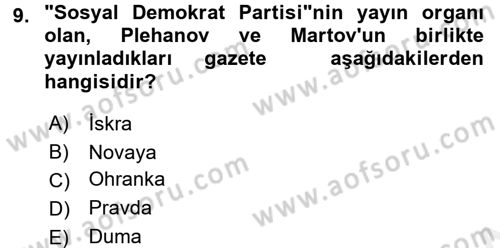 Rusya Tarihi Dersi 2017 - 2018 Yılı (Final) Dönem Sonu Sınav Soruları 9. Soru