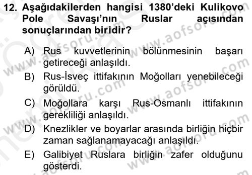 Rusya Tarihi Dersi 2018 - 2019 Yılı (Vize) Ara Sınav Soruları 12. Soru