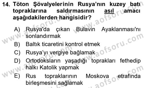Rusya Tarihi Dersi 2018 - 2019 Yılı (Vize) Ara Sınav Soruları 14. Soru