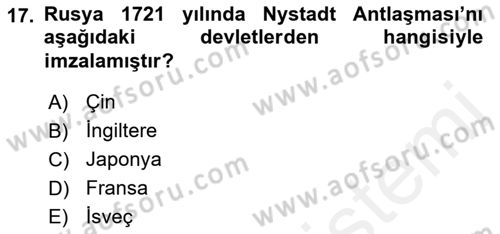 Rusya Tarihi Dersi 2018 - 2019 Yılı (Vize) Ara Sınav Soruları 17. Soru