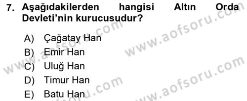 Rusya Tarihi Dersi 2018 - 2019 Yılı (Vize) Ara Sınav Soruları 7. Soru