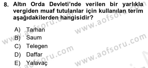 Rusya Tarihi Dersi 2018 - 2019 Yılı (Vize) Ara Sınav Soruları 8. Soru