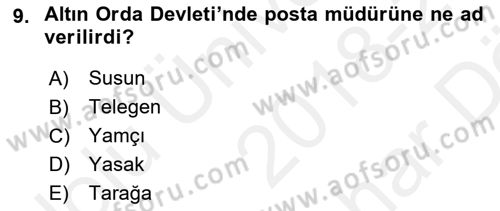 Rusya Tarihi Dersi 2018 - 2019 Yılı (Vize) Ara Sınav Soruları 9. Soru