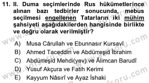 Rusya Tarihi Dersi 2018 - 2019 Yılı (Final) Dönem Sonu Sınav Soruları 11. Soru