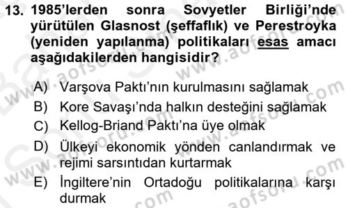 Rusya Tarihi Dersi 2018 - 2019 Yılı (Final) Dönem Sonu Sınav Soruları 13. Soru