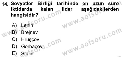 Rusya Tarihi Dersi 2018 - 2019 Yılı (Final) Dönem Sonu Sınav Soruları 14. Soru