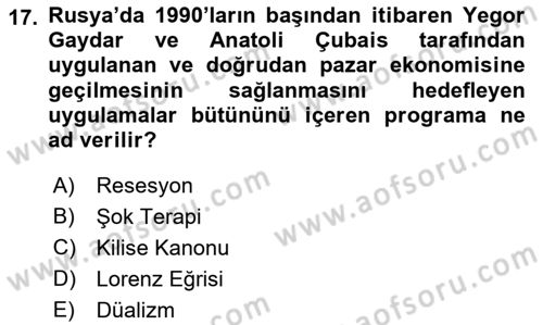 Rusya Tarihi Dersi 2018 - 2019 Yılı (Final) Dönem Sonu Sınav Soruları 17. Soru