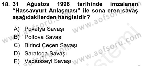 Rusya Tarihi Dersi 2018 - 2019 Yılı (Final) Dönem Sonu Sınav Soruları 18. Soru