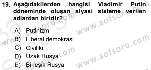Rusya Tarihi Dersi 2018 - 2019 Yılı (Final) Dönem Sonu Sınav Soruları 19. Soru