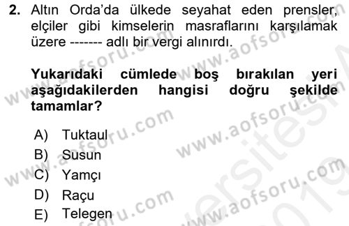 Rusya Tarihi Dersi 2018 - 2019 Yılı (Final) Dönem Sonu Sınav Soruları 2. Soru