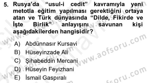 Rusya Tarihi Dersi 2018 - 2019 Yılı (Final) Dönem Sonu Sınav Soruları 5. Soru