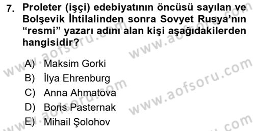 Rusya Tarihi Dersi 2018 - 2019 Yılı (Final) Dönem Sonu Sınav Soruları 7. Soru