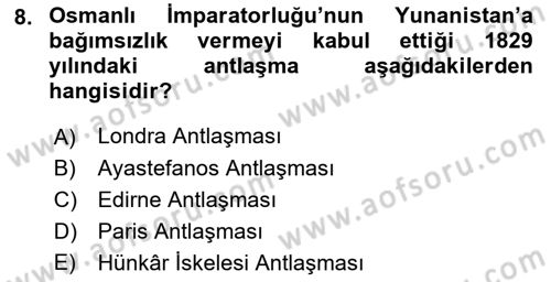 Rusya Tarihi Dersi 2018 - 2019 Yılı (Final) Dönem Sonu Sınav Soruları 8. Soru