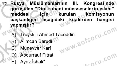 Rusya Tarihi Dersi 2018 - 2019 Yılı Yaz Okulu Sınav Soruları 12. Soru