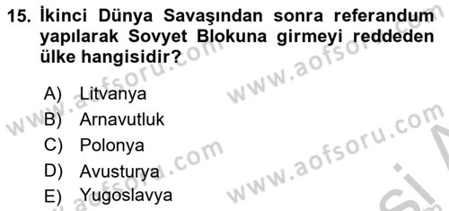 Rusya Tarihi Dersi 2018 - 2019 Yılı Yaz Okulu Sınav Soruları 15. Soru