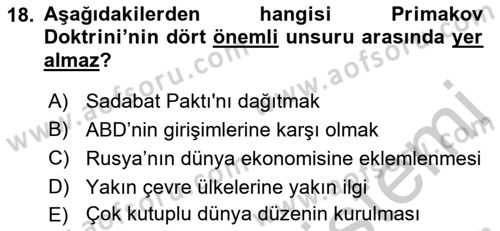 Rusya Tarihi Dersi 2018 - 2019 Yılı Yaz Okulu Sınav Soruları 18. Soru