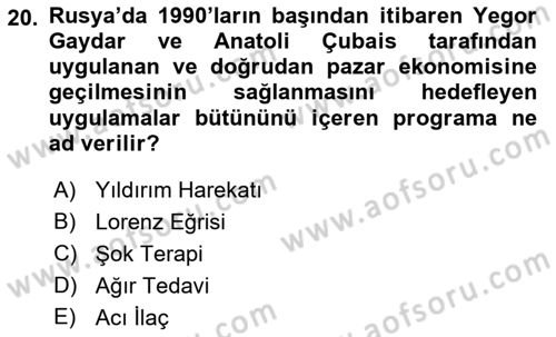 Rusya Tarihi Dersi 2018 - 2019 Yılı Yaz Okulu Sınav Soruları 20. Soru