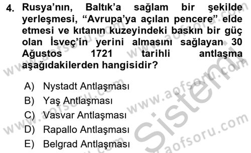Rusya Tarihi Dersi 2018 - 2019 Yılı Yaz Okulu Sınav Soruları 4. Soru