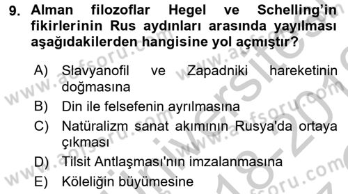 Rusya Tarihi Dersi 2018 - 2019 Yılı Yaz Okulu Sınav Soruları 9. Soru