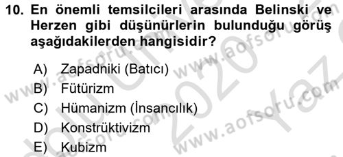 Rusya Tarihi Dersi 2020 - 2021 Yılı Yaz Okulu Sınav Soruları 10. Soru