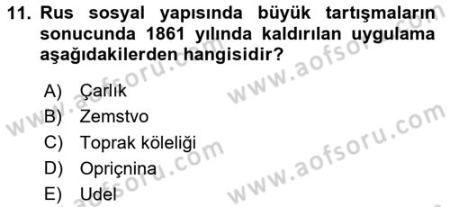 Rusya Tarihi Dersi 2020 - 2021 Yılı Yaz Okulu Sınav Soruları 11. Soru