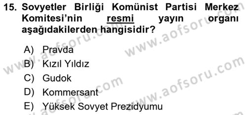 Rusya Tarihi Dersi 2020 - 2021 Yılı Yaz Okulu Sınav Soruları 15. Soru
