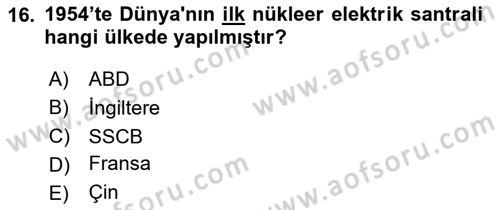 Rusya Tarihi Dersi 2020 - 2021 Yılı Yaz Okulu Sınav Soruları 16. Soru