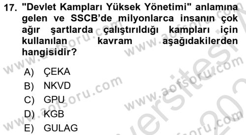 Rusya Tarihi Dersi 2020 - 2021 Yılı Yaz Okulu Sınav Soruları 17. Soru