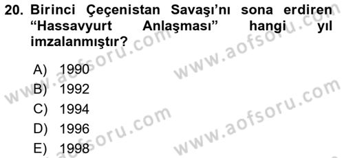 Rusya Tarihi Dersi 2020 - 2021 Yılı Yaz Okulu Sınav Soruları 20. Soru