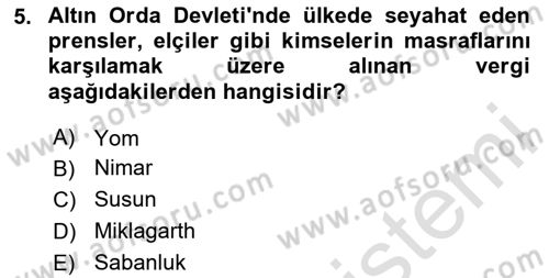 Rusya Tarihi Dersi 2020 - 2021 Yılı Yaz Okulu Sınav Soruları 5. Soru