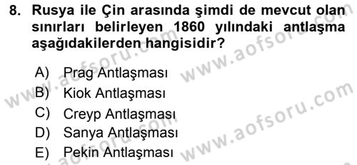 Rusya Tarihi Dersi 2020 - 2021 Yılı Yaz Okulu Sınav Soruları 8. Soru