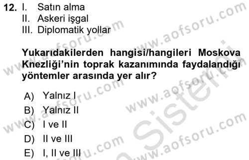 Rusya Tarihi Dersi 2021 - 2022 Yılı (Vize) Ara Sınav Soruları 12. Soru