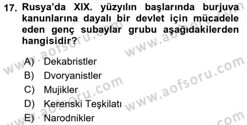 Rusya Tarihi Dersi 2021 - 2022 Yılı (Vize) Ara Sınav Soruları 17. Soru