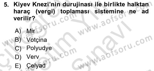 Rusya Tarihi Dersi 2021 - 2022 Yılı (Vize) Ara Sınav Soruları 5. Soru