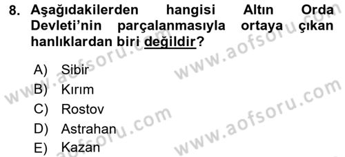 Rusya Tarihi Dersi 2021 - 2022 Yılı (Vize) Ara Sınav Soruları 8. Soru