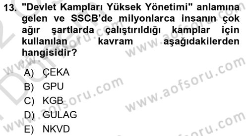 Rusya Tarihi Dersi 2021 - 2022 Yılı (Final) Dönem Sonu Sınav Soruları 13. Soru