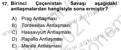 Rusya Tarihi Dersi 2021 - 2022 Yılı (Final) Dönem Sonu Sınav Soruları 17. Soru