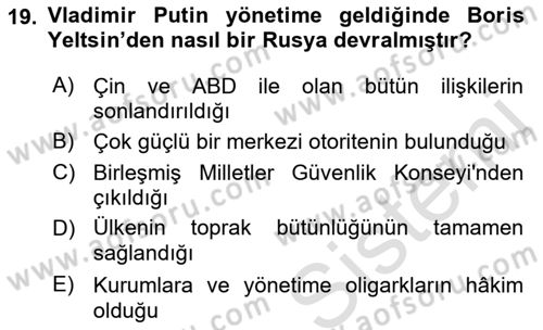 Rusya Tarihi Dersi 2021 - 2022 Yılı (Final) Dönem Sonu Sınav Soruları 19. Soru