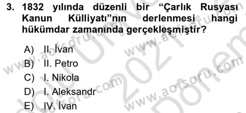 Rusya Tarihi Dersi 2021 - 2022 Yılı (Final) Dönem Sonu Sınav Soruları 3. Soru