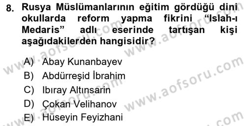 Rusya Tarihi Dersi 2021 - 2022 Yılı (Final) Dönem Sonu Sınav Soruları 8. Soru
