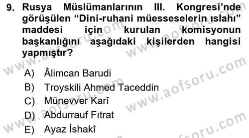 Rusya Tarihi Dersi 2021 - 2022 Yılı (Final) Dönem Sonu Sınav Soruları 9. Soru