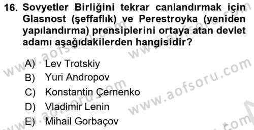 Rusya Tarihi Dersi 2021 - 2022 Yılı Yaz Okulu Sınav Soruları 16. Soru